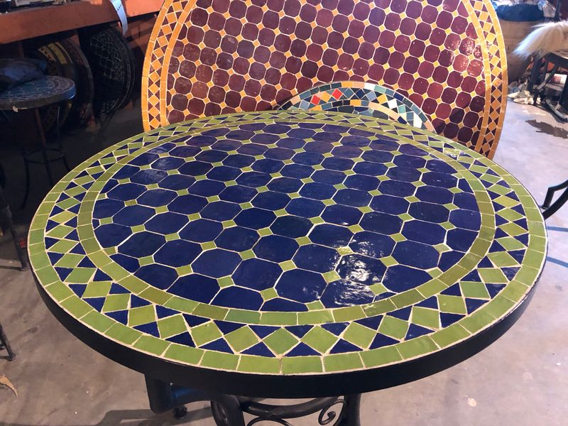 Marokkaanse Mozaiek tafel (blad) 70 cm Blauw-Appelgroen Handgemaakt