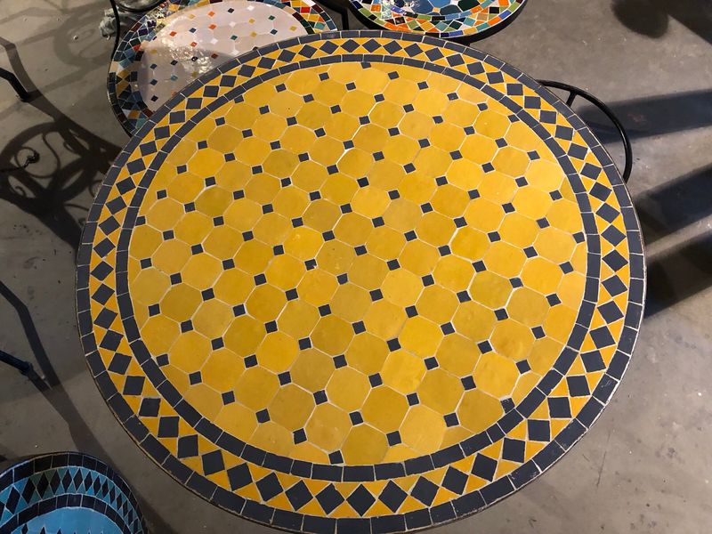 Marokkaanse Mozaiek tafel (blad) 80 cm Geel-Grijs Handgemaakt