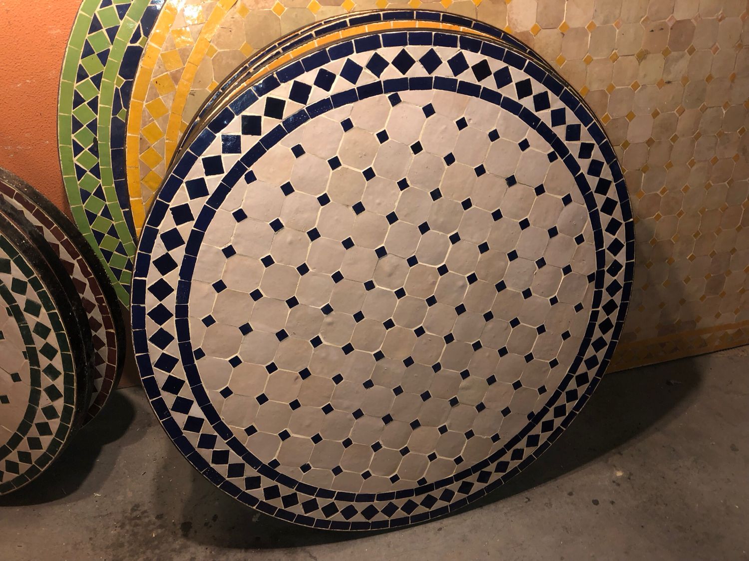 Marokkaanse Mozaiek tafel (blad) 80 cm  Creme-Blauw Handgemaakt