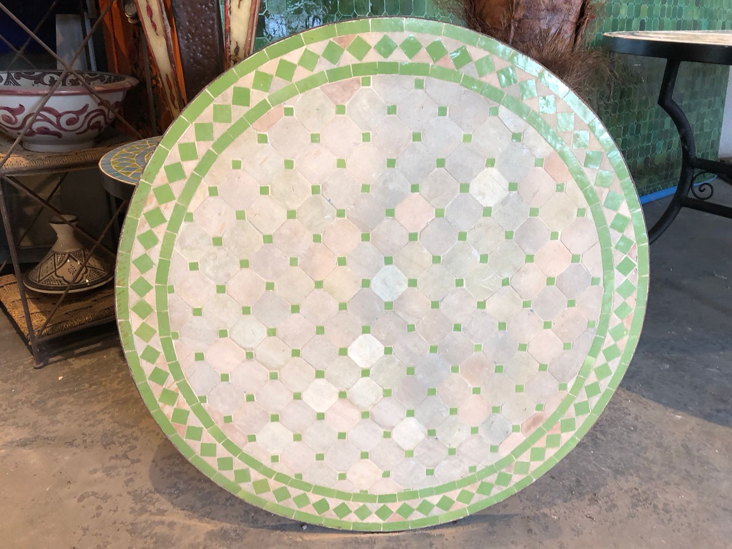 Marokkaanse Mozaiek tafel (blad) 80 cm Terra-Cotta /Lichtgroen Handgemaakt