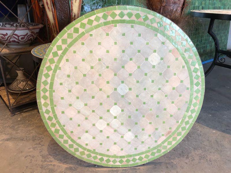 Marokkaanse Mozaiek tafel (blad) 80 cm Terra-Cotta /Lichtgroen Handgemaakt