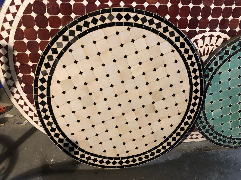 Marokkaanse Mozaiek tafel (blad) 80 cm Creme-Zwart Handgemaakt