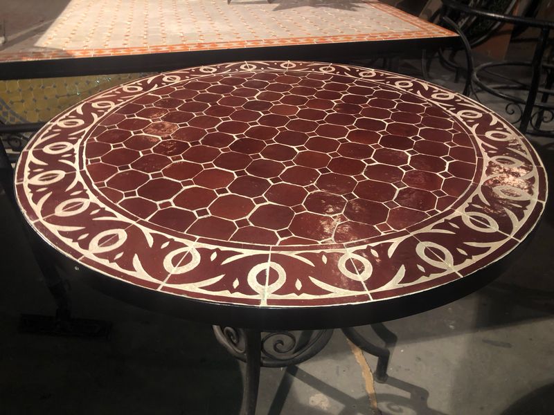 Marokkaanse Mozaiek tafel (blad) 80 cm Bordeauxrood met graveerrand Handgemaakt