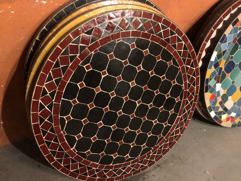 Marokkaanse Mozaiek tafel (blad) 60 cm Zwart-Bordeauxrood Handgemaakt