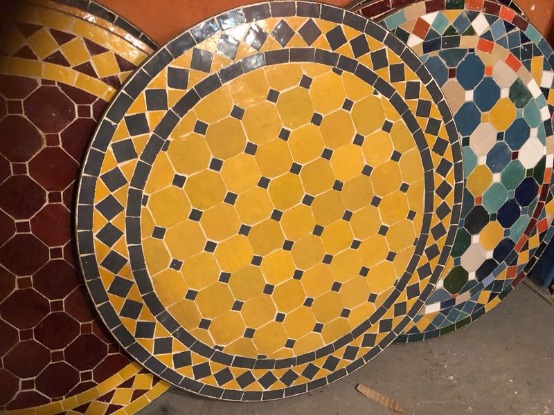 Marokkaanse Mozaiek tafel (blad) Geel-Grijs 60 cm  Handgemaakt