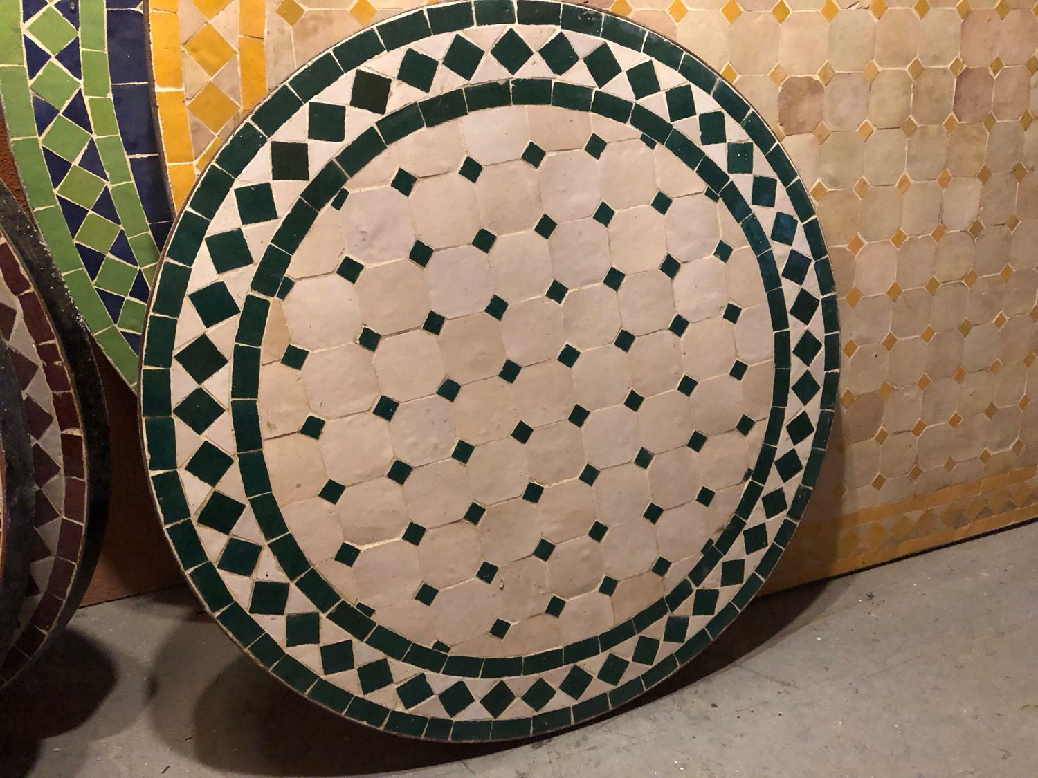 Marokkaanse Mozaiek tafel (blad) 60 cm Creme-Groen Handgemaakt