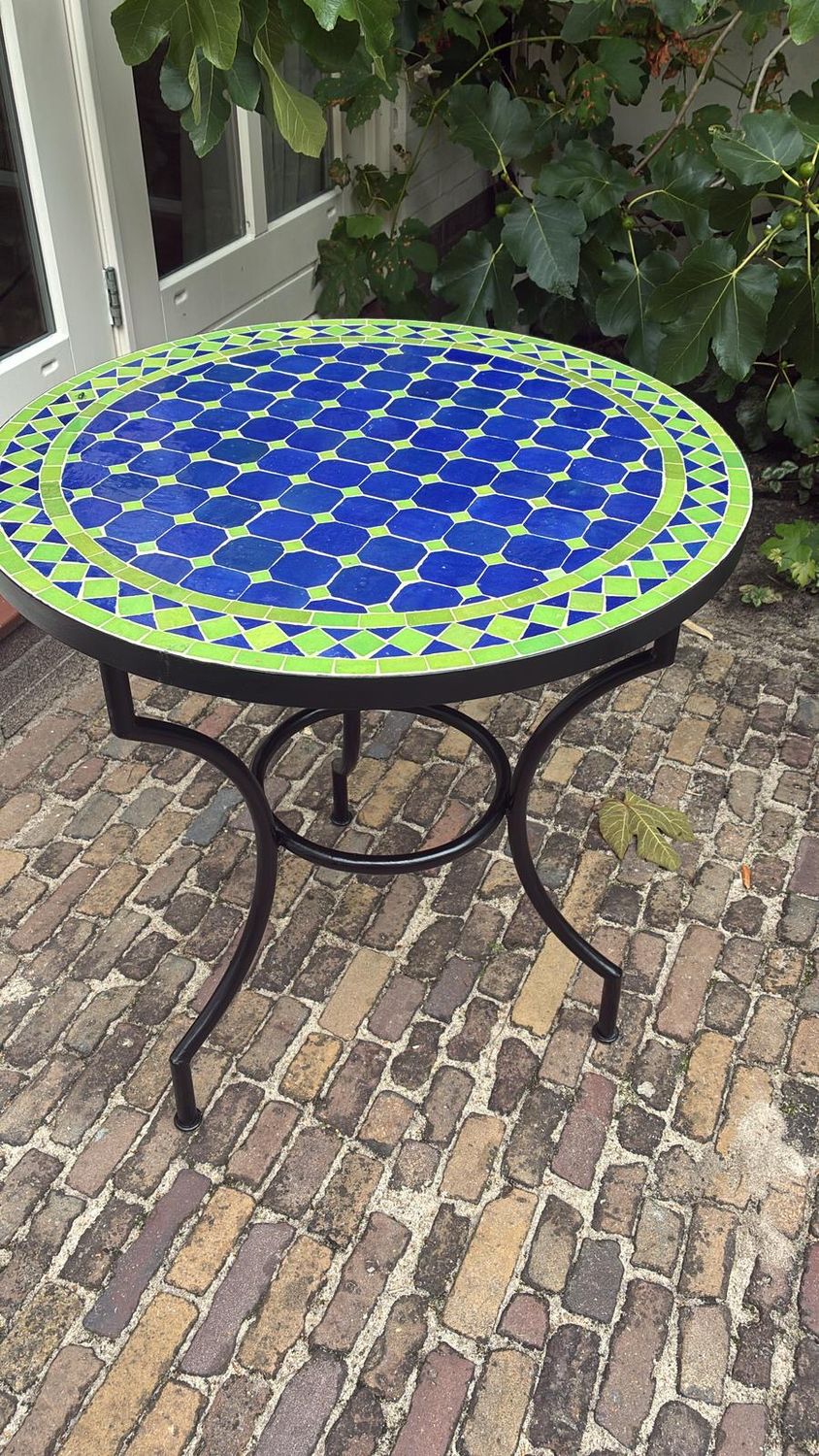 Marokkaanse Mozaiek tafel (blad) 70 cm Blauw-Appelgroen Handgemaakt — detail 2