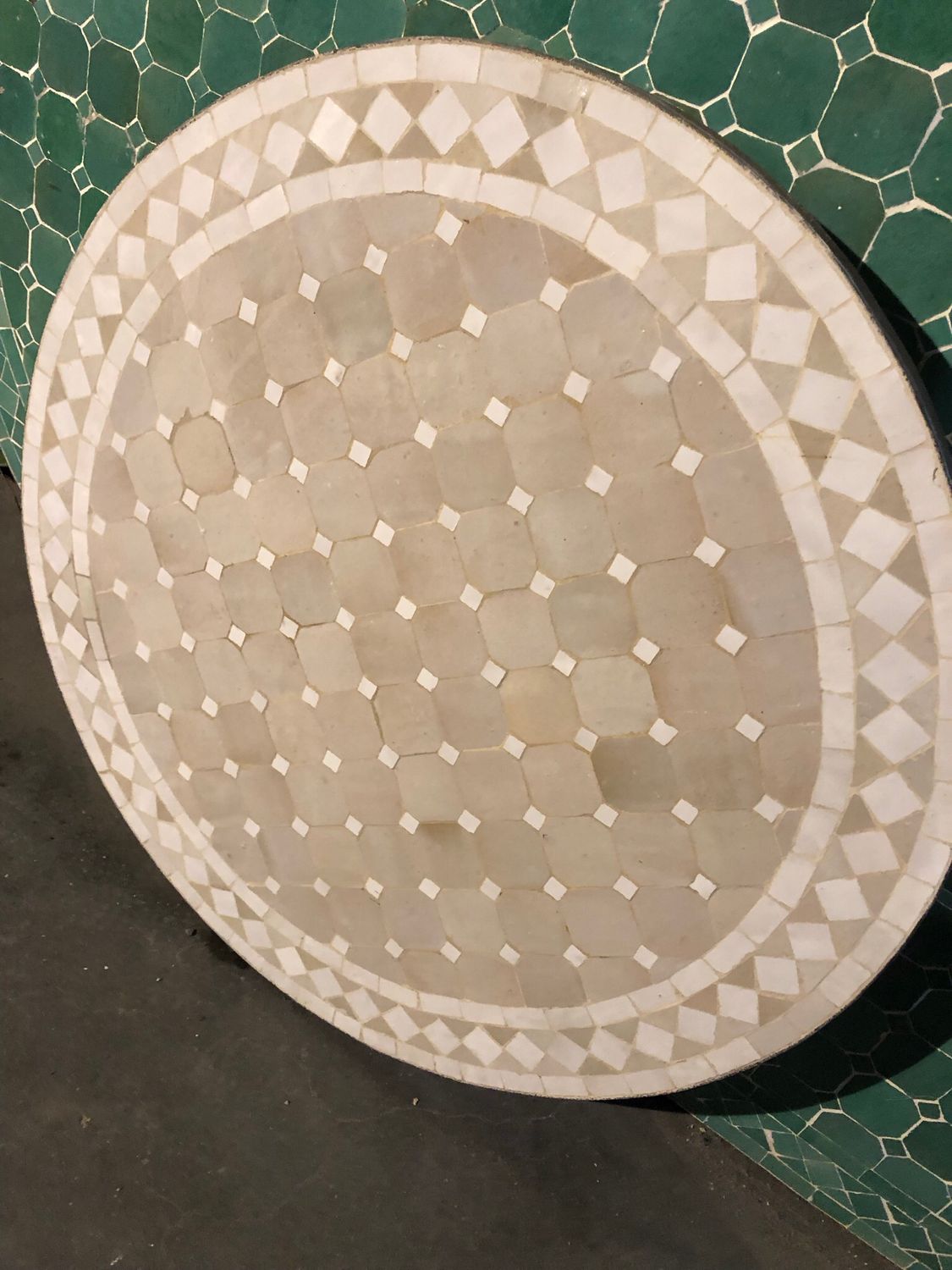 Marokkaanse Mozaiek tafel (blad) 70 cm Creme-Wit Handgemaakt