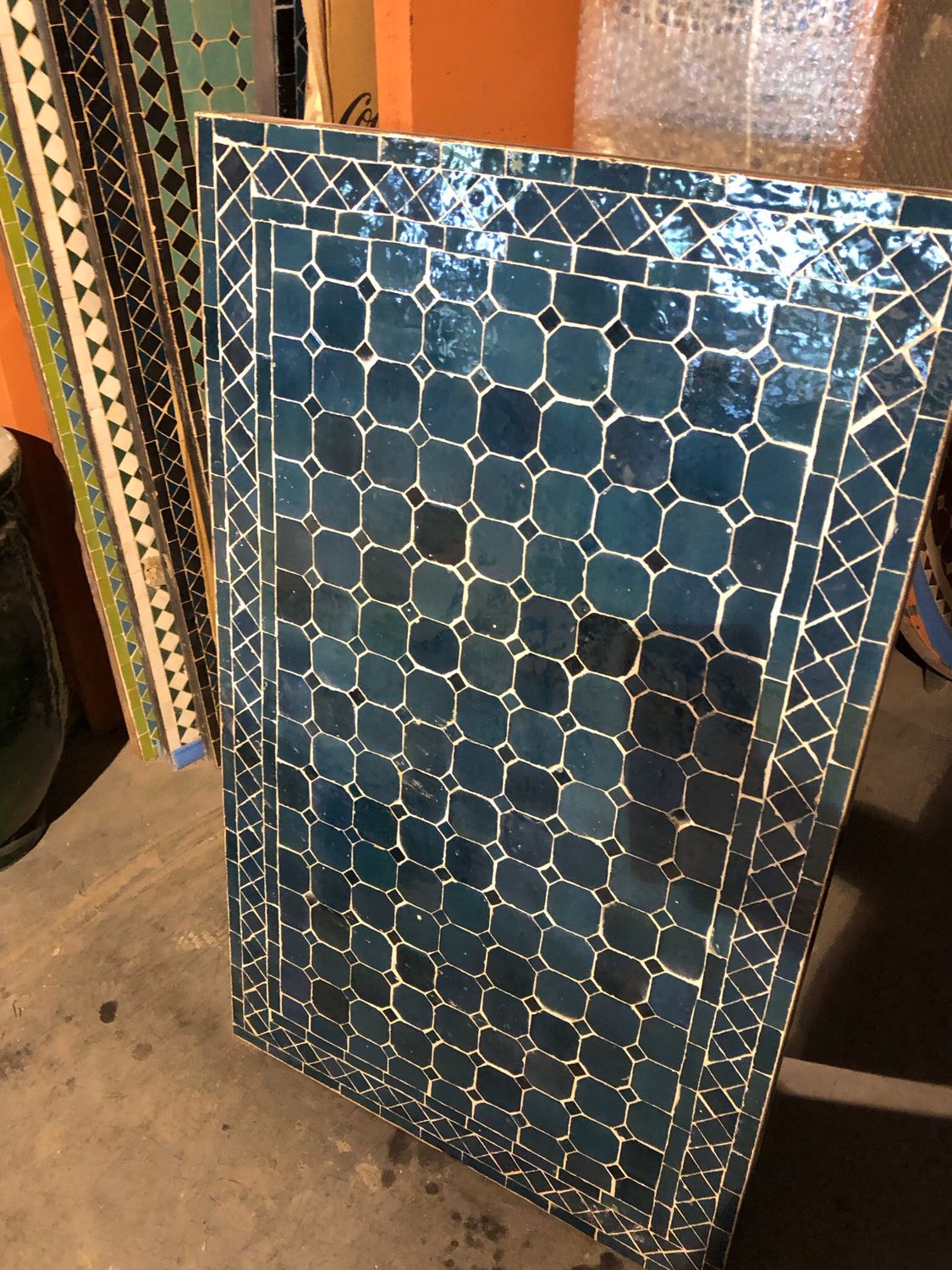 Handgemaakte Marokkaanse Mozaiek tafel (blad) - 100 x 60 cm Petrolblauw Uni Handgemaakt Handgemaakte Marokkaanse Mozaiek tafel (blad) - 100 x 60 cm Petrolblauw Uni Handgemaakt