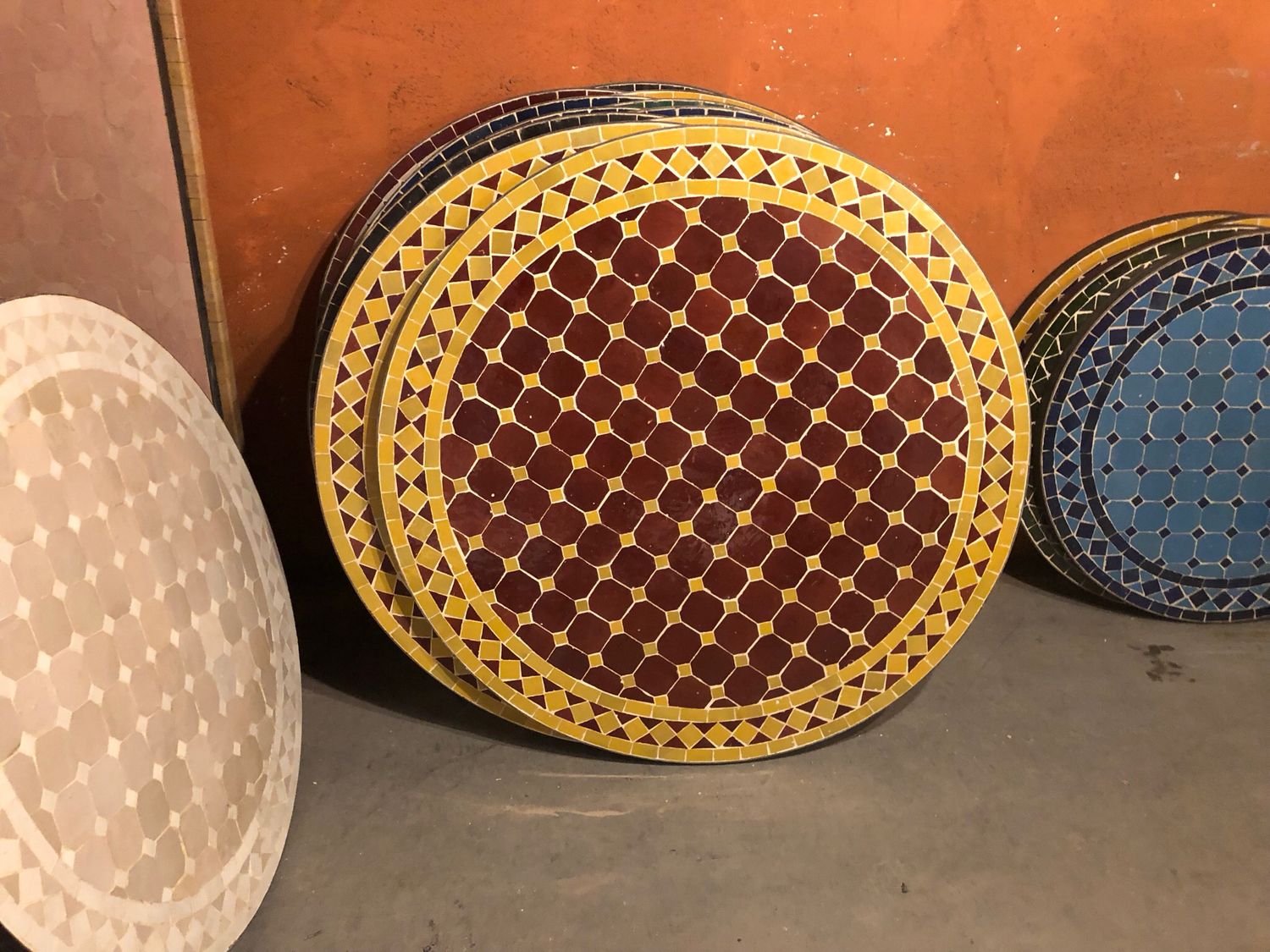 Marokkaanse Mozaiek tafel (blad) 80 cm Bordeauxrood-Geel Handgemaakt N