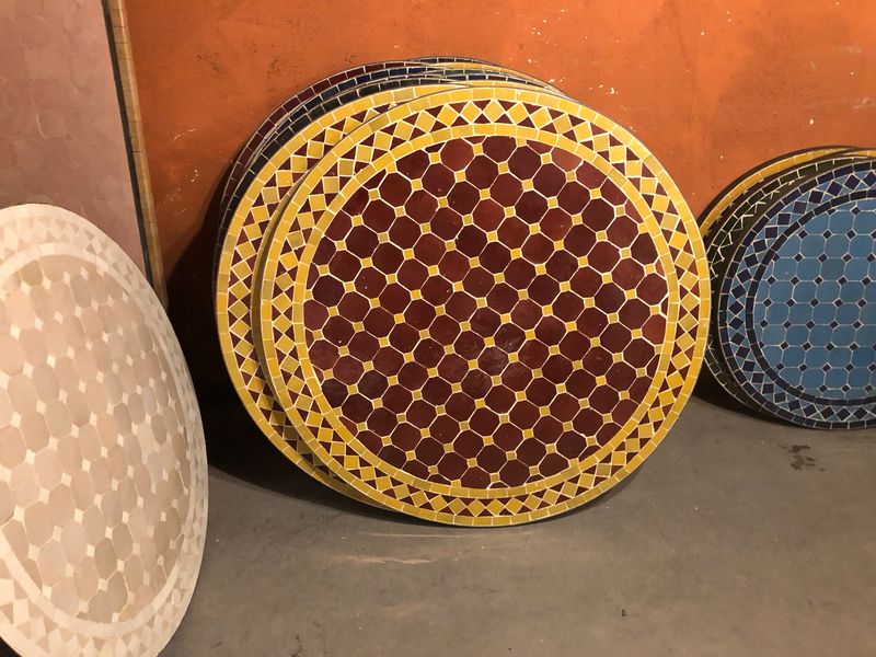 Marokkaanse Mozaiek tafel (blad) 80 cm Bordeauxrood-Geel Handgemaakt N