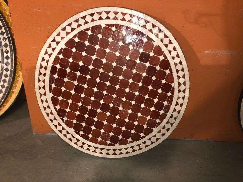 Marokkaanse Mozaiek tafel (blad) 80 cm Bordeauxrood-Wit Handgemaakt N