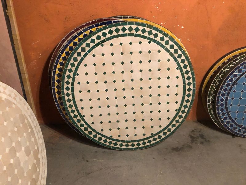Marokkaanse Mozaiek tafel (blad) 80 cm Creme-Groen Handgemaakt N