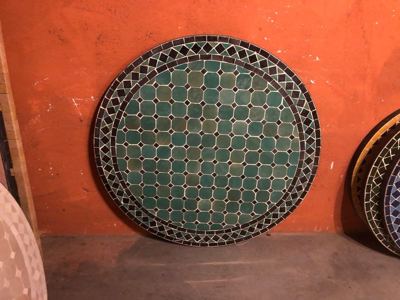 Marokkaanse Mozaiek tafel (blad) 80 cm Zeegroen-Zwart Handgemaakt N