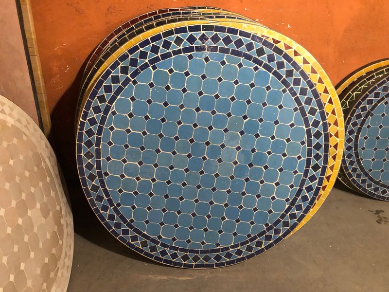 Marokkaanse Mozaiek tafel (blad) 80 cm Turqouise-Blauw Handgemaakt N