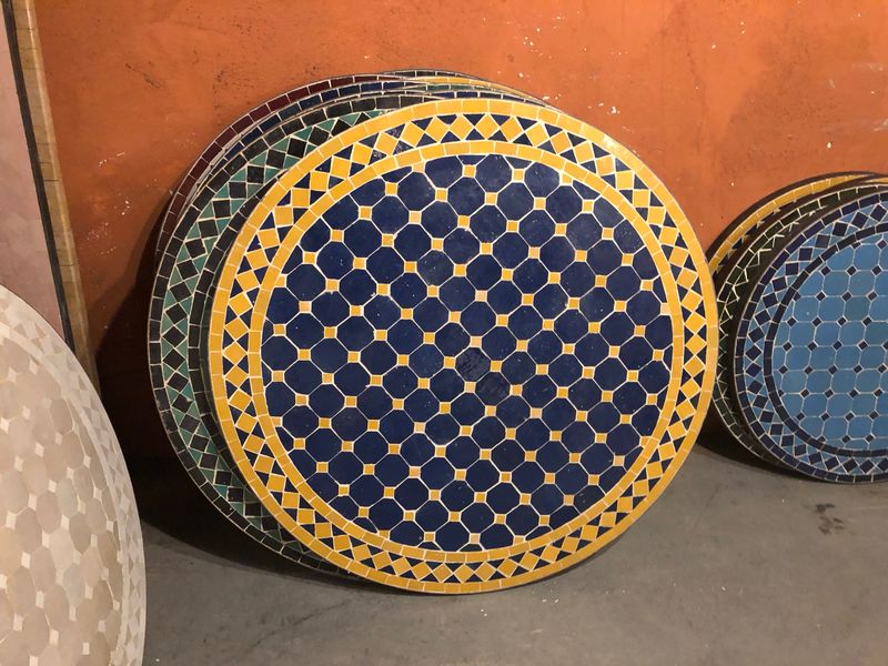 Marokkaanse Mozaiek tafel (blad) 80 cm Geel-Blauw Handgemaakt N