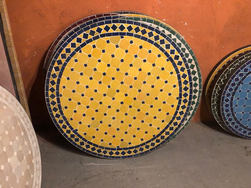 Marokkaanse Mozaiek tafel (blad) 80 cm Geel-Blauw Handgemaakt N