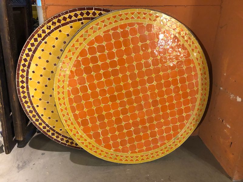 Marokkaanse Mozaiek tafel (blad) 100 cm Oranje-Geel Handgemaakt N 