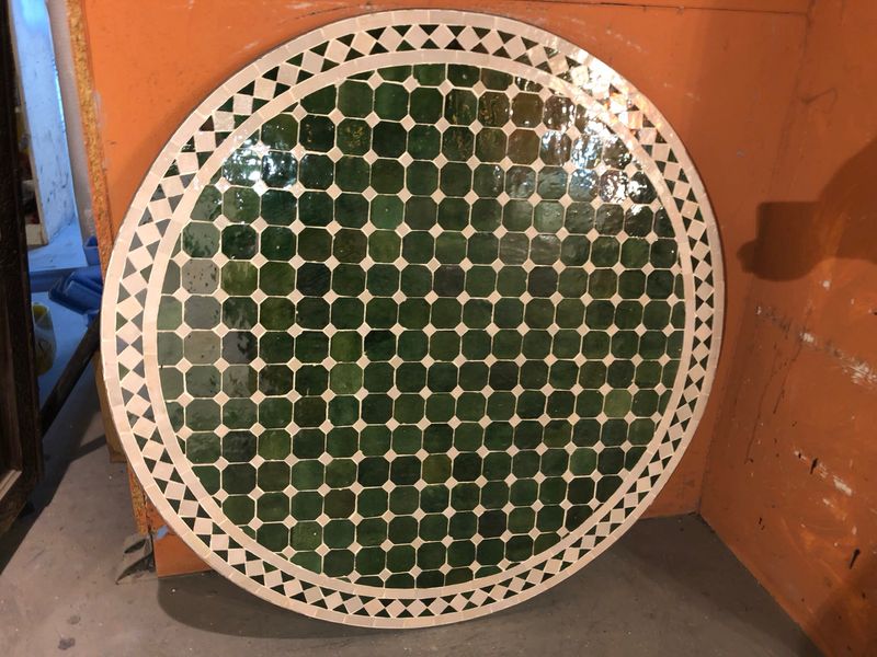 Marokkaanse Mozaiek tafel (blad) 100 cm Groen-Crème Handgemaakt N 