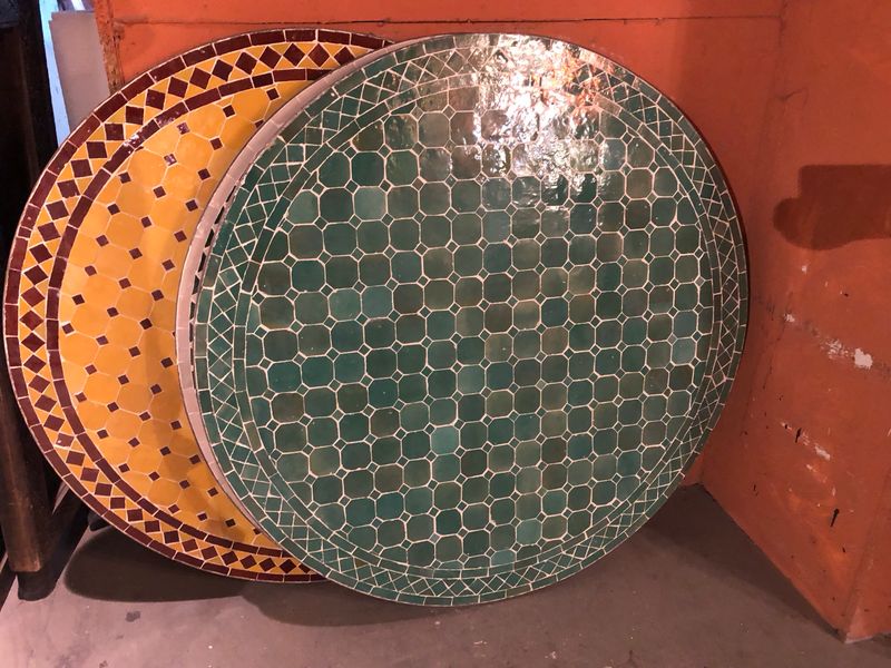 Marokkaanse Mozaiek tafel (blad) 100 cm Zeegroen Uni Handgemaakt N 
