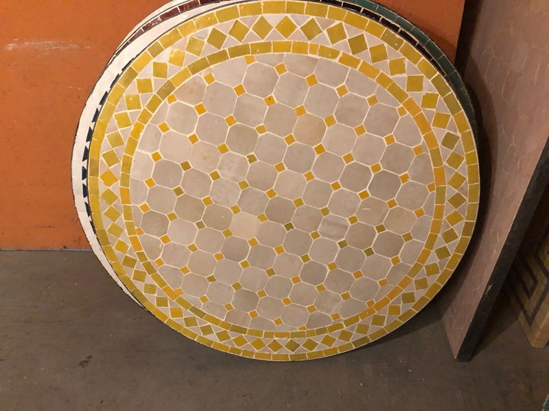 Marokkaanse Mozaiek tafel (blad) Creme- Geel 70 cm Handgemaakt N 