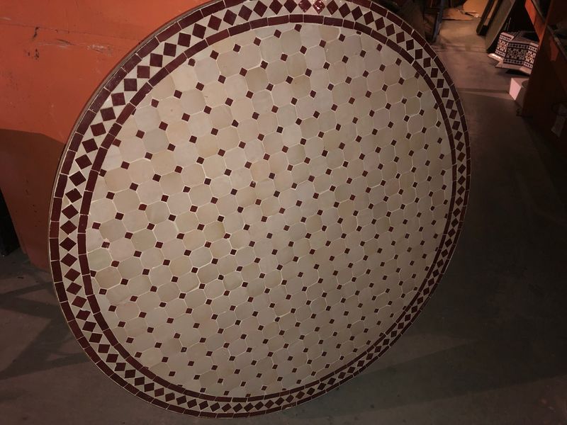 Marokkaanse Mozaiek tafel (blad)  Creme-Bordeauxrood 120 cm  N