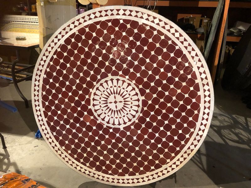 Marokkaanse Mozaiek tafel (blad) Met ROZET  Bordeaux rood- Wit 120 cm Nw