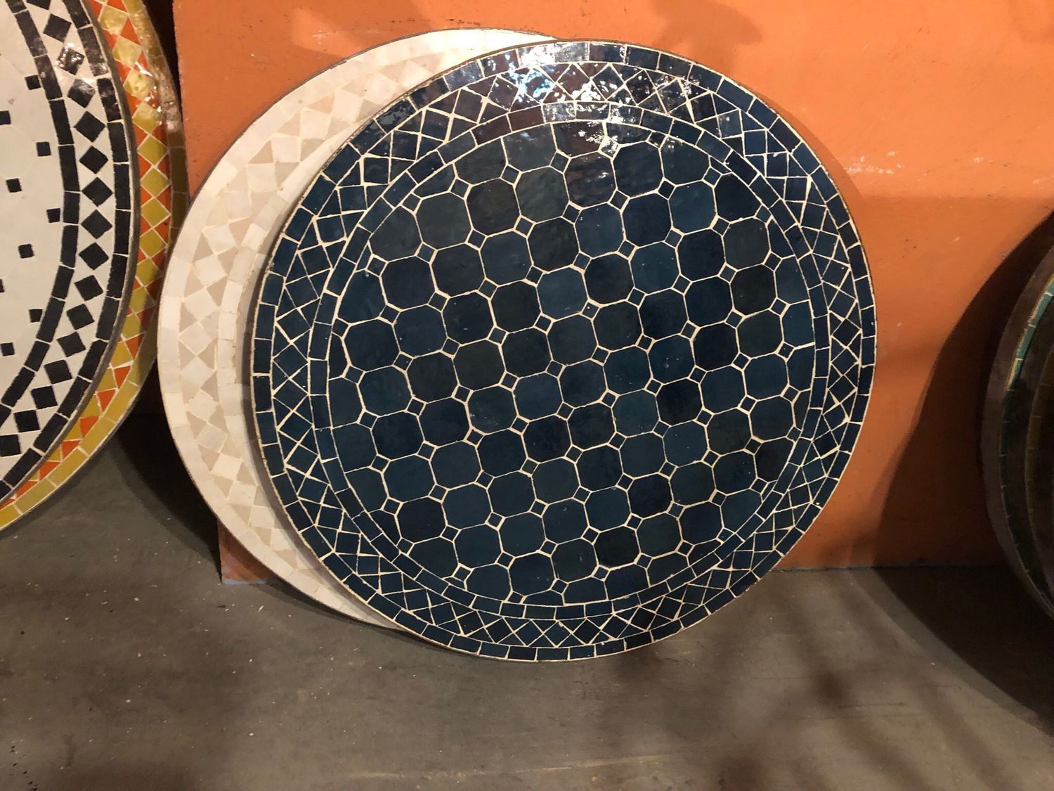 Marokkaanse Mozaiek tafel (blad) 70 cm  Petrolblauw Uni Handgemaakt N 
