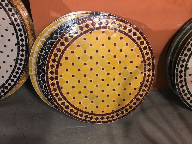 Marokkaanse Mozaiek tafel (blad) 70 cm Geel-Bordeauxrood Handgemaakt N 