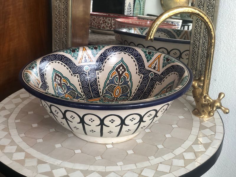 Marokkaanse Waskom / Aardewerk Fez / Handgemaakt 40 cm AM40-001