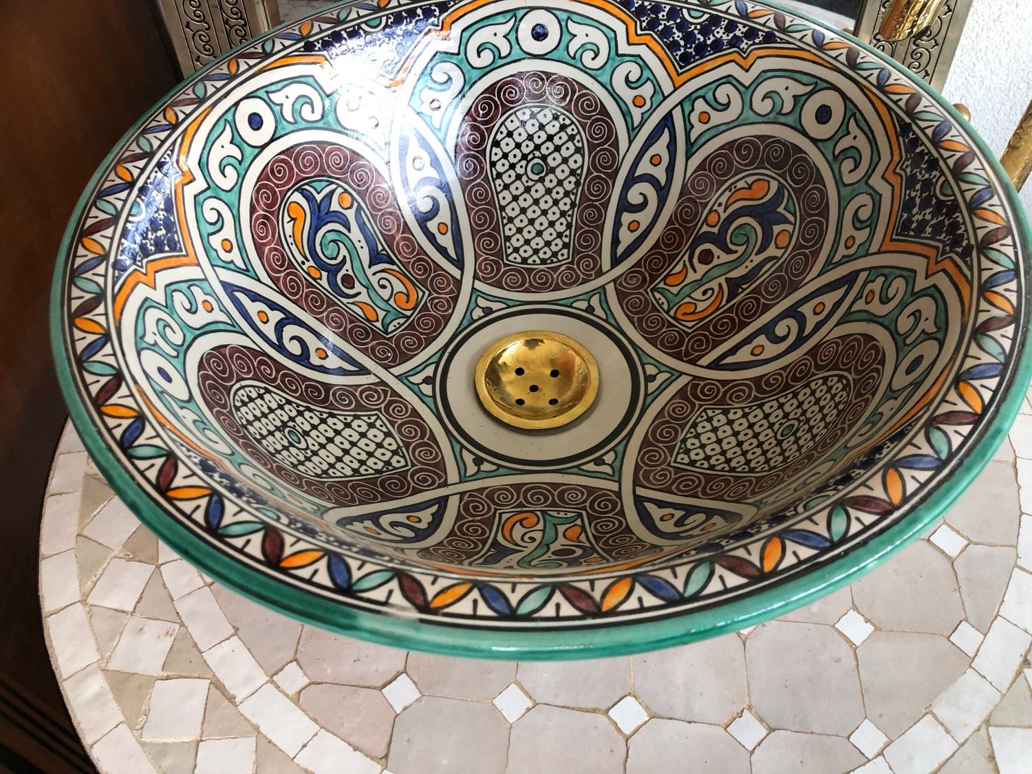 Marokkaanse Waskom / Aardewerk Fez / Handgemaakt 40 cm AM40-004 — detail 4