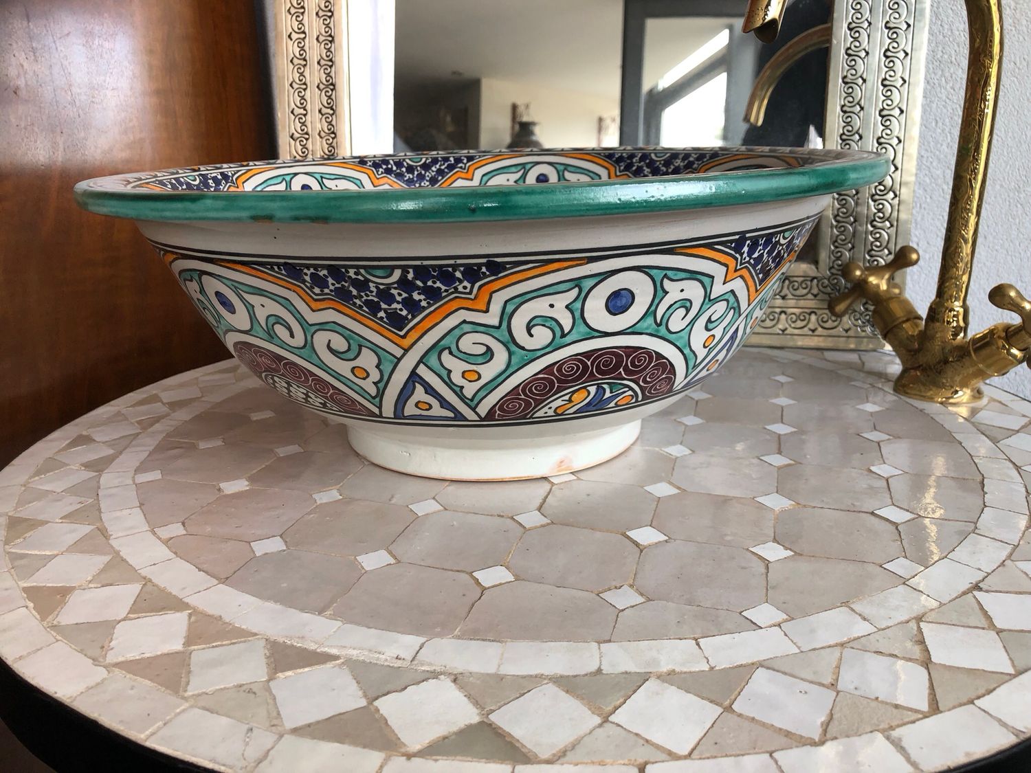 Marokkaanse Waskom / Aardewerk Fez / Handgemaakt 40 cm AM40-004 — detail 3