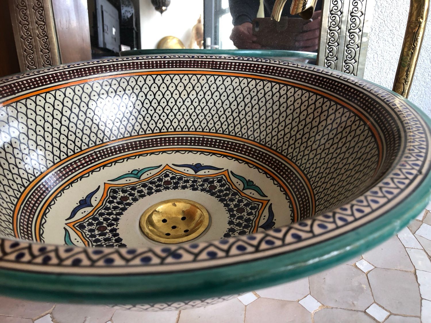Marokkaanse Waskom / Aardewerk Fez / Handgemaakt 40 cm AM40-002 — detail 4