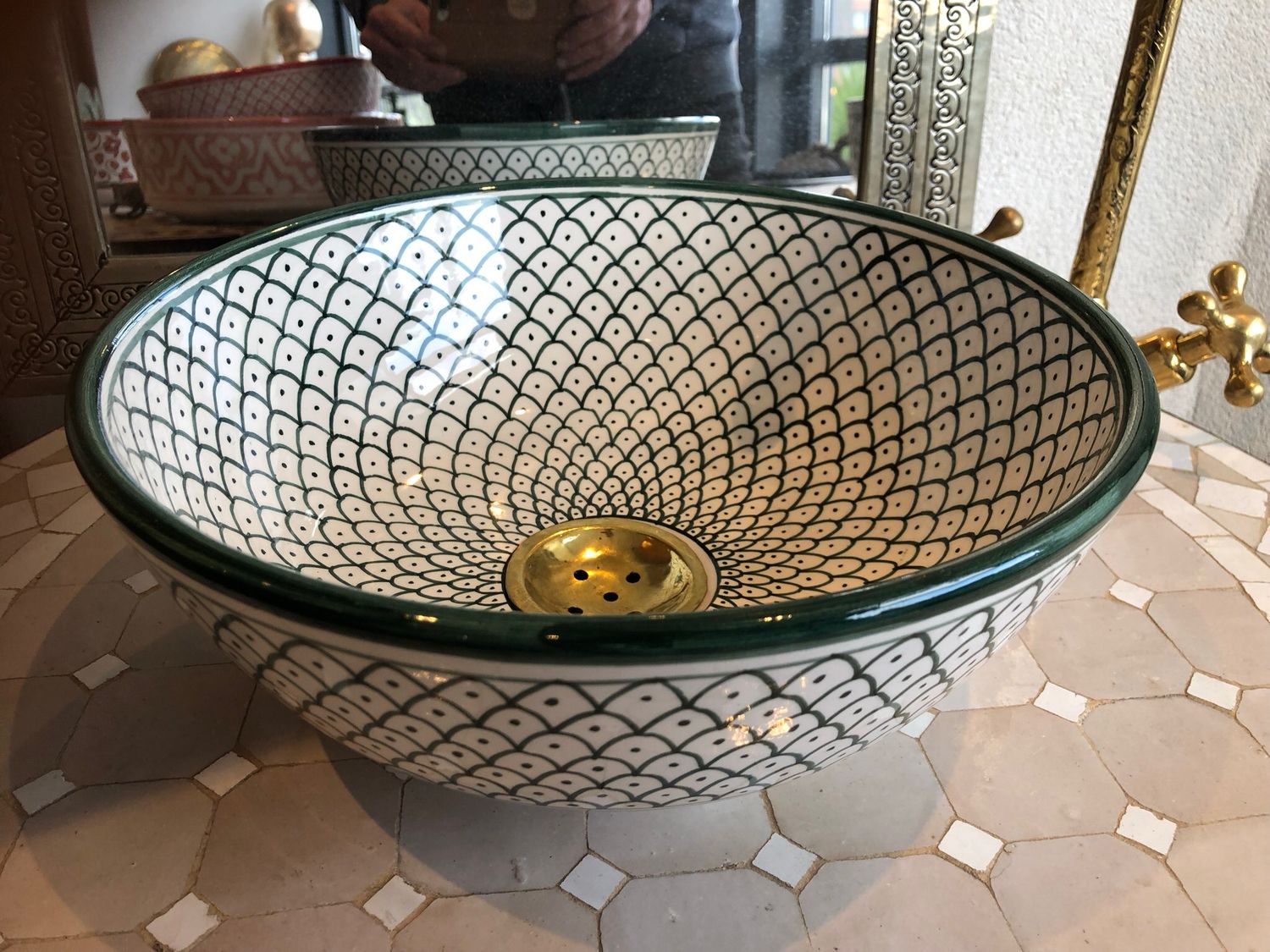 Marokkaanse Waskom / Aardewerk / Handgemaakt 30 cm AB30-001 groen — detail 3