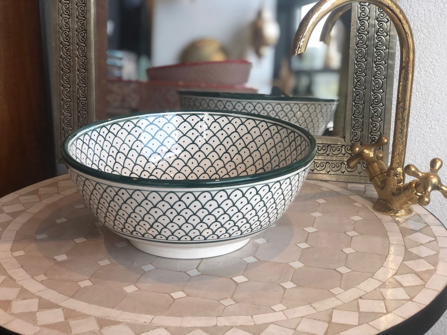 Marokkaanse Waskom / Aardewerk / Handgemaakt 30 cm AB30-001 groen