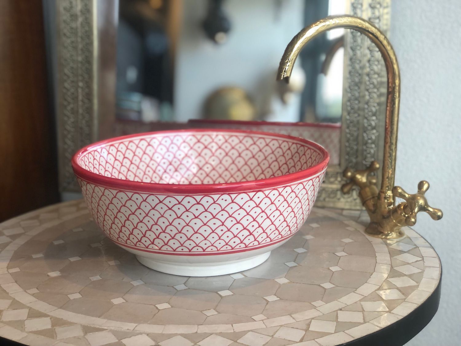 Marokkaanse Waskom / Aarderwerk / Handgemaakt 30 cm AB30-003 Rood