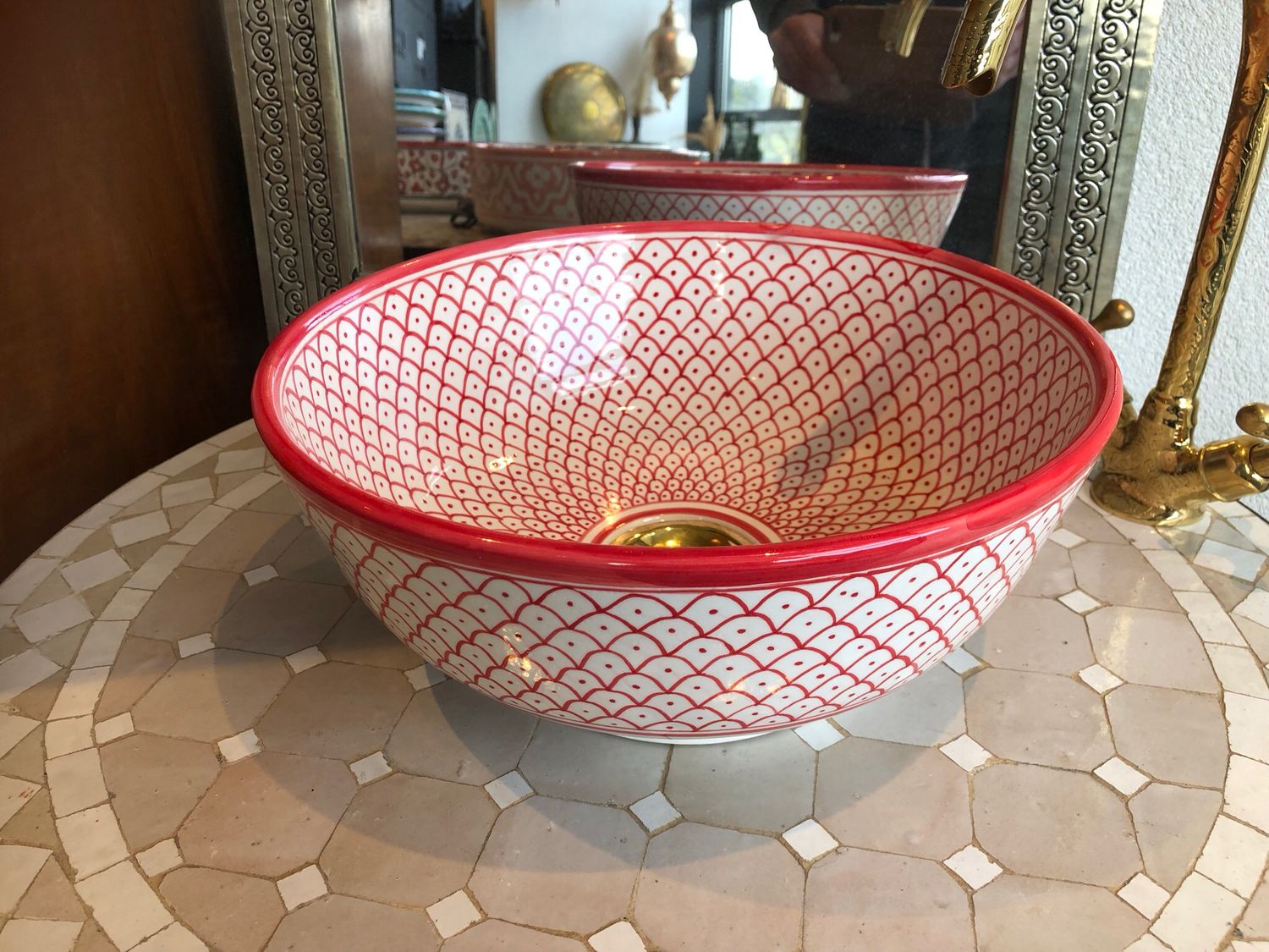Marokkaanse Waskom / Aarderwerk / Handgemaakt 30 cm AB30-003 Rood — detail 2