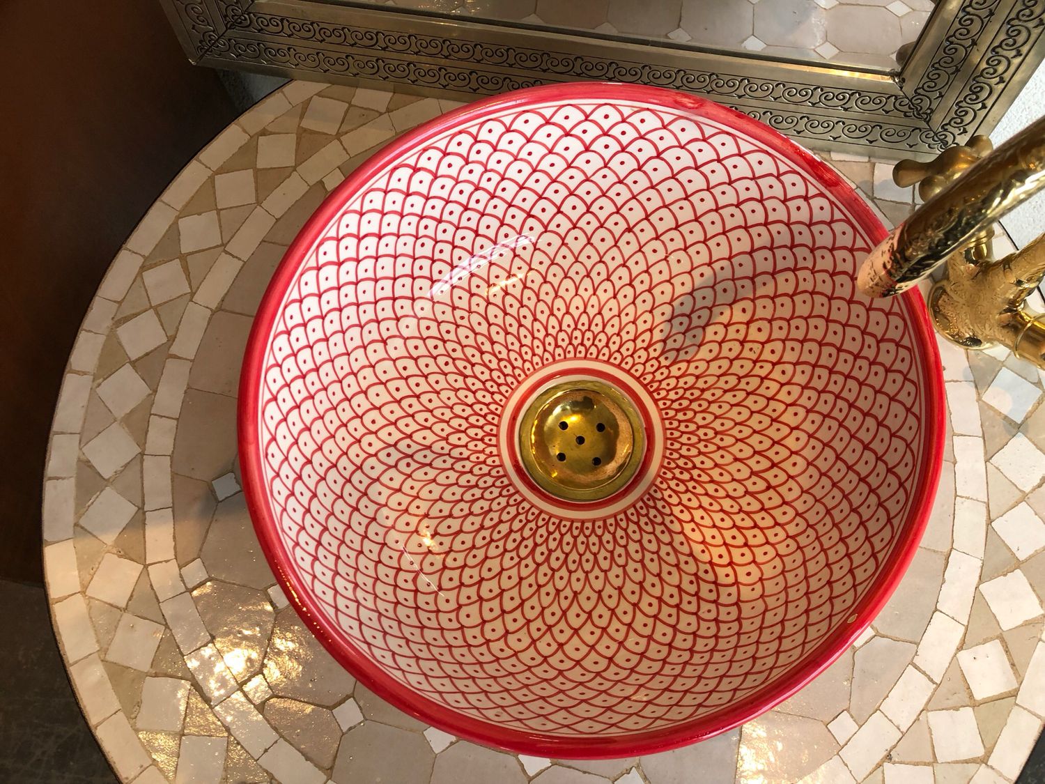 Marokkaanse Waskom / Aarderwerk / Handgemaakt 30 cm AB30-003 Rood — detail 3