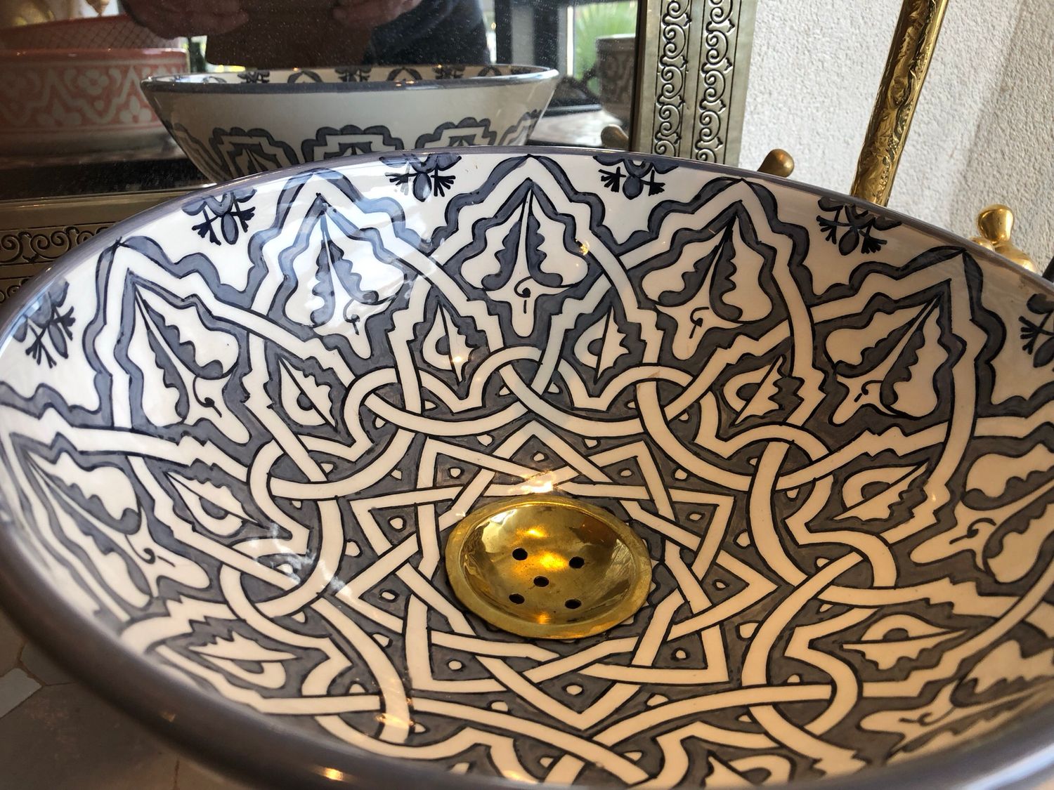 Marokkaanse Waskom / Aarderwerk / Handgemaakt 30 cm AB30-002 Grijs — detail 4