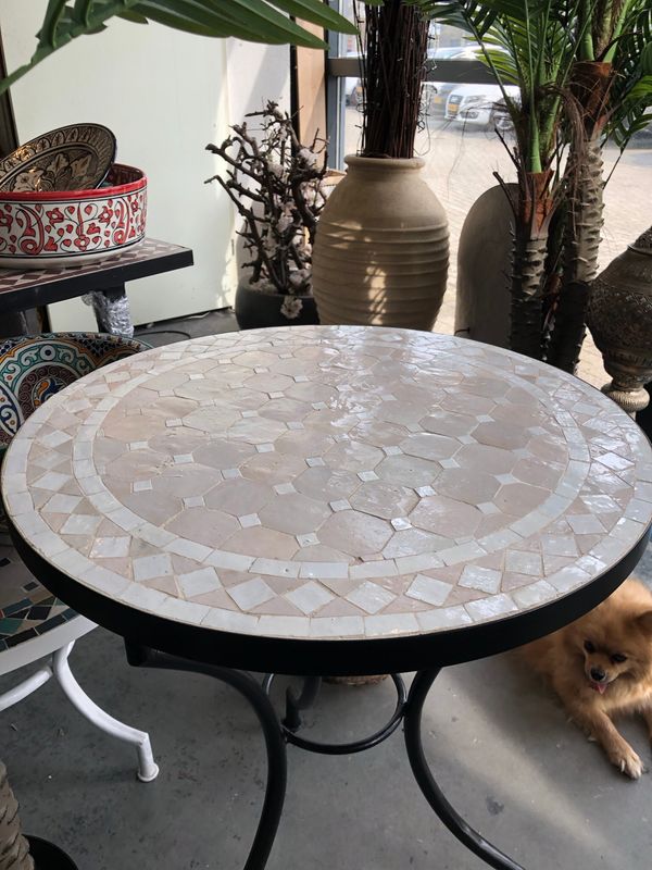Marokkaanse Mozaiek tafel  (blad)  60 cm Crème-Wit Handgemaakt