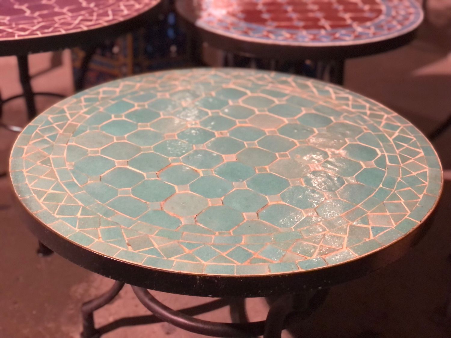 Marokkaanse Mozaiek tafel (blad) 60 cm - Zeegroen Uni Handgemaakt — detail 4