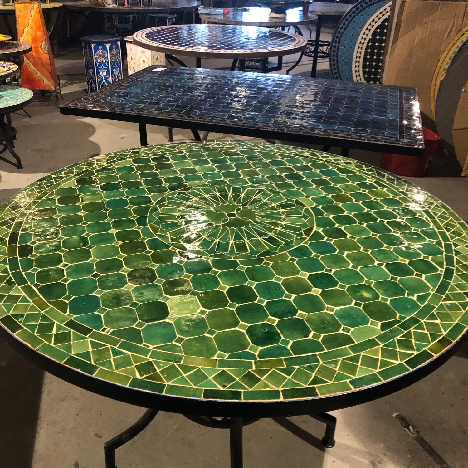 Marokkaanse Mozaiek tafel (blad) Met ROZET 100 cm Tamegroute-Groen