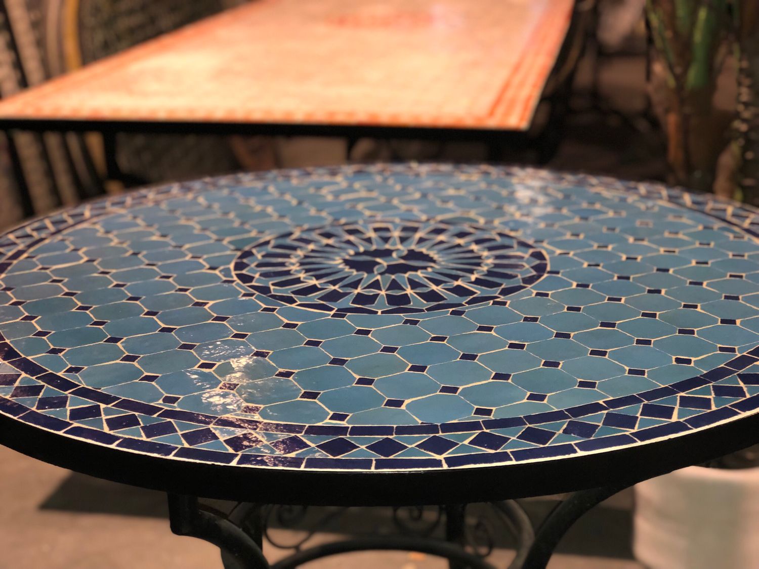 Marokkaanse Mozaiek tafel (blad) Met ROZET 100 cm Turqouise-Blauw