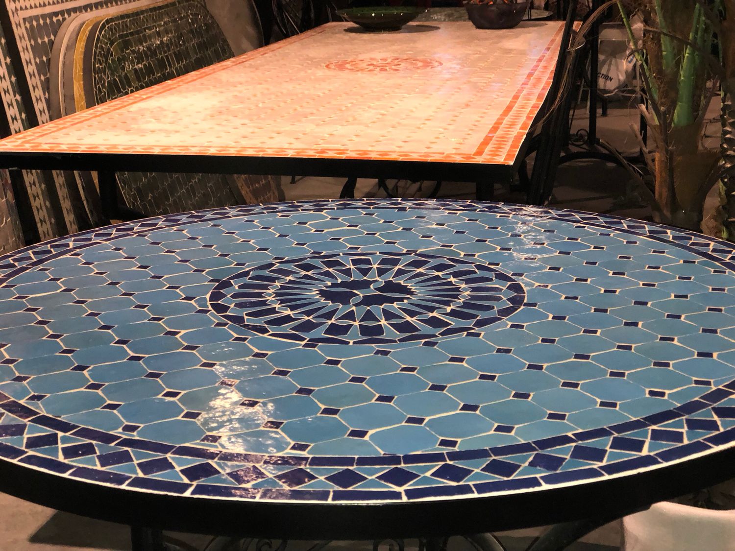 Marokkaanse Mozaiek tafel (blad) Met ROZET 100 cm Turqouise-Blauw — detail 2