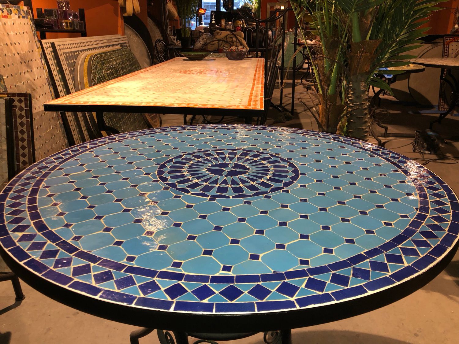 Marokkaanse Mozaiek tafel (blad) Met ROZET 100 cm Turqouise-Blauw — detail 3