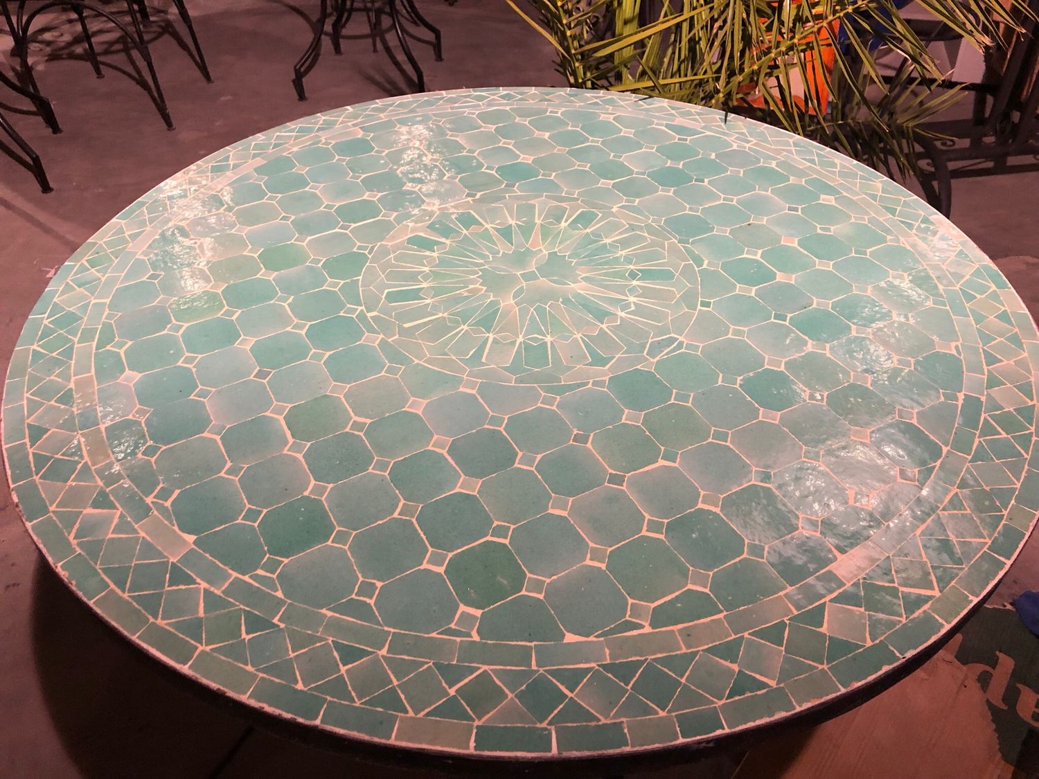 Marokkaanse Mozaiek tafel (blad) Met ROZET Zeegroen Uni — detail 4