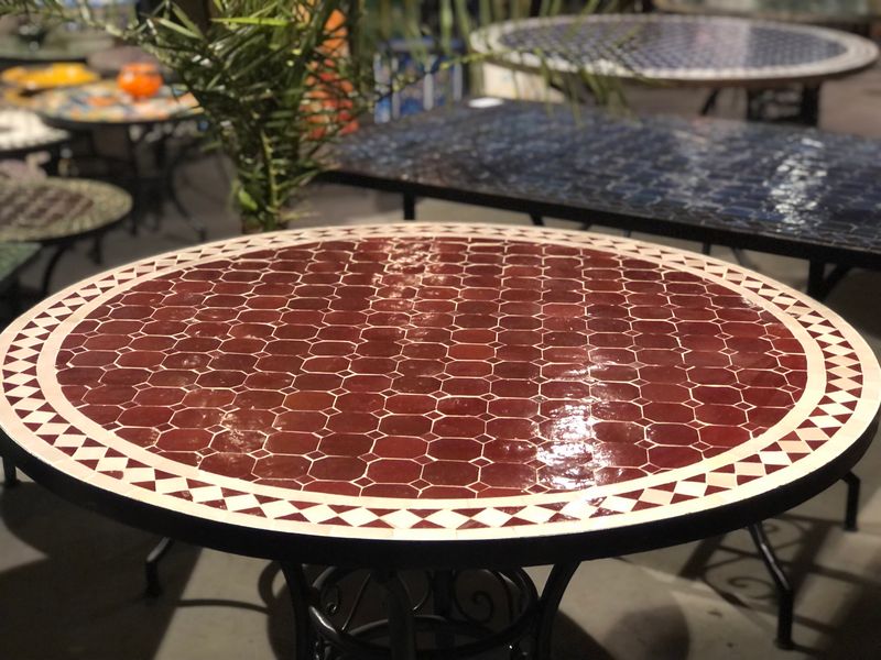 Marokkaanse Mozaiek tafel (blad) 100 cm Bordeaux rood Uni Handgemaakt