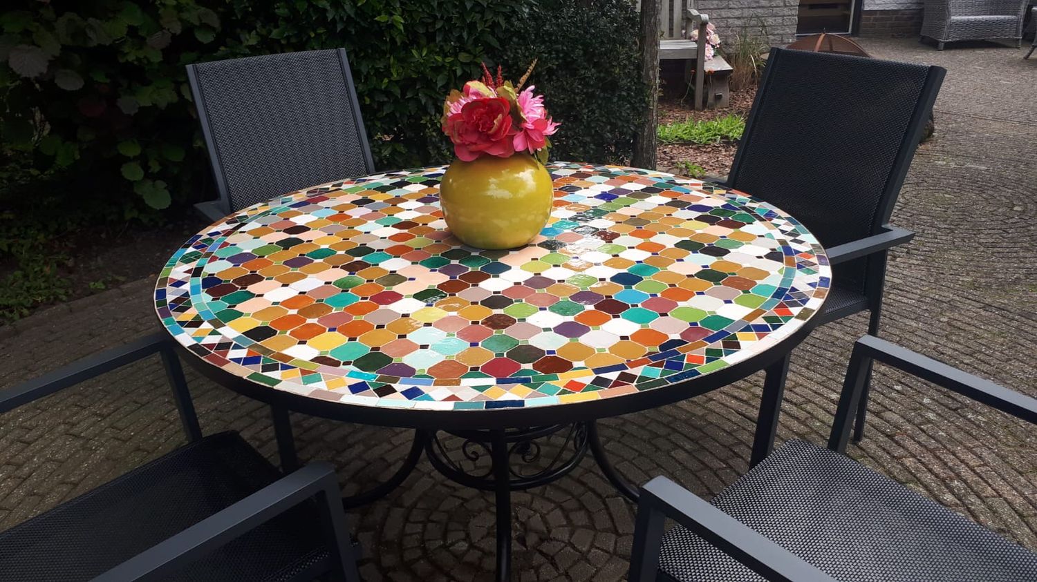 Marokkaanse Mozaiek tafel (blad) 120 cm Multicolor Handgemaakt nw