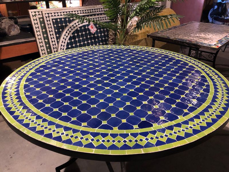 Marokkaanse Mozaiek tafel (blad) 120 cm Blauw-Appelgroen Sinsla Marokkaanse Mozaiek tafel (blad) 120 cm Blauw-Appelgroen Sinsla