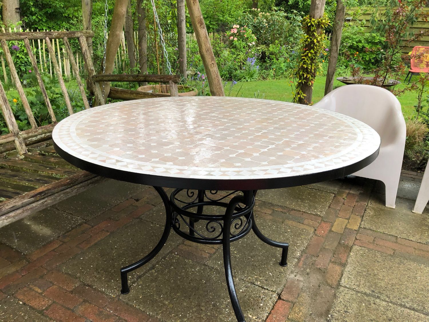 Marokkaanse Mozaiek tafel (blad) 120 cm Creme-Wit